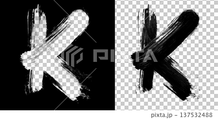 Brushstroke letter K in bold grunge style on split isolated black and white background, symbolizing contrast and creativity Brushstroke letter K in bold grunge style on split isolated black and white background, symbolizing contrast and creativity 137532488