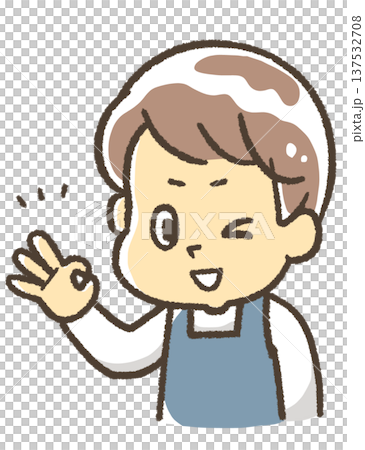 A man in an apron making an ok sign A man in an apron making an ok sign 137532708