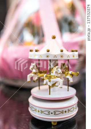 Pink and Gold Carousel Music Box Close-Up Pink and Gold Carousel Music Box Close-Up 137532874