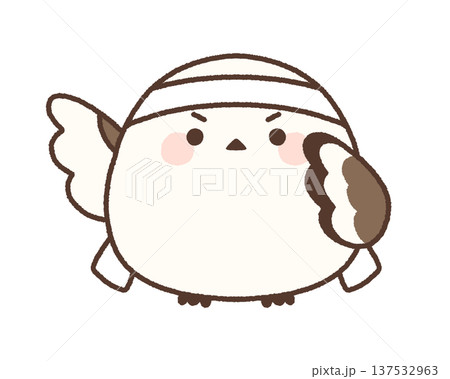 白いハチマキをつけて上向きのエールを送るシマエナガ 137532963