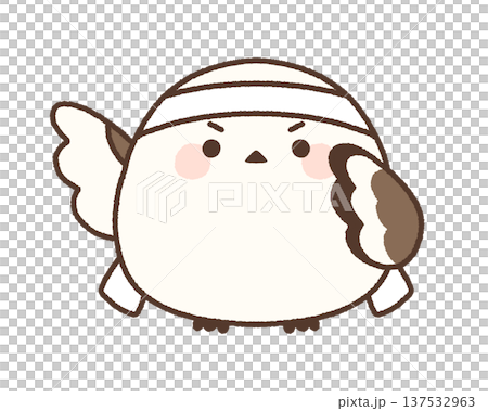 一隻長尾山雀戴著白色頭帶，昂著頭歡呼雀躍 137532963