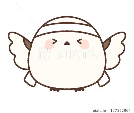 白いハチマキをつけて全力で応援するシマエナガ 137532964