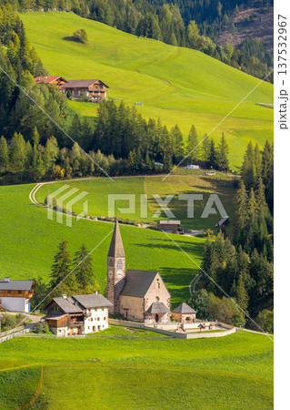 Iconic Church Saint Magdalena in Dolomites Italy 137532967