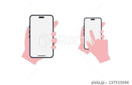 スマートフォンを持つ手とタップ操作のフラットベクターイラストセット 137533094