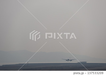 着陸態勢の旅客機の来る滑走路の空港の風景 着陸態勢の旅客機の来る滑走路の空港の風景 137533209