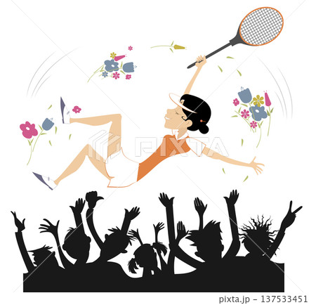 Tennis female winner. Competition winner. Tennis competition female winner is tossed up in the air by fans 137533451