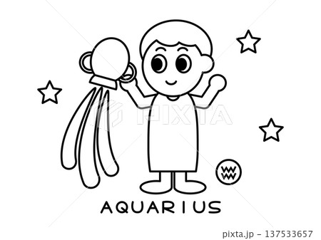 かわいい水瓶座の白黒イラスト 137533657