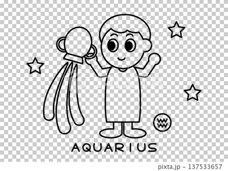 かわいい水瓶座の白黒イラスト 137533657