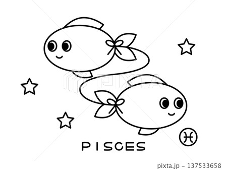 かわいい魚座の白黒イラスト かわいい魚座の白黒イラスト 137533658