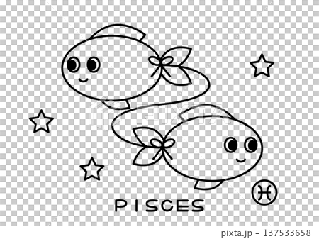 かわいい魚座の白黒イラスト かわいい魚座の白黒イラスト 137533658