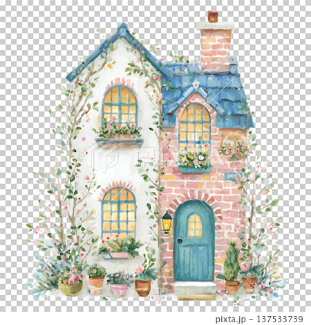 a wooden house with a tree on a white background 137533739