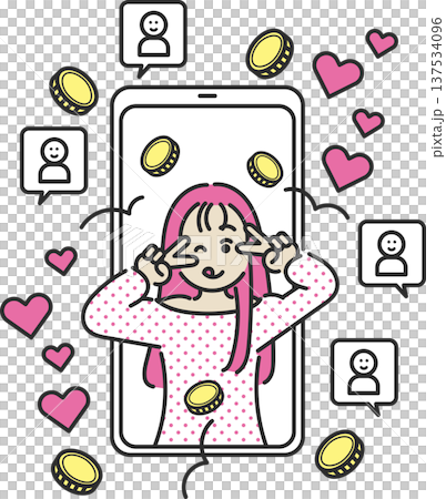 Illustration of a female influencer making money through live streaming Illustration of a female influencer making money through live streaming 137534096
