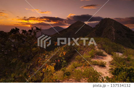 Sunset sky over Angel Mountain Nui Co Tien peaks Nha Trang Vietnam 137534132