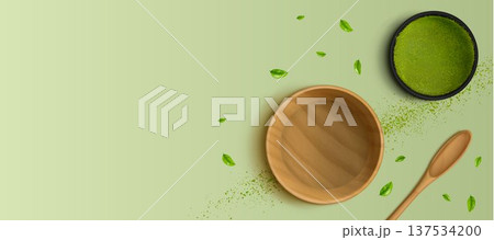 Green matcha tea, vector bg with powder splash Green matcha tea, vector bg with powder splash 137534200