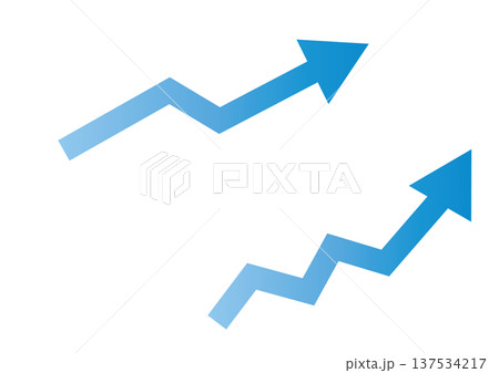 青グラデーション成長矢印アイコン ビジネスグラフ素材 137534217