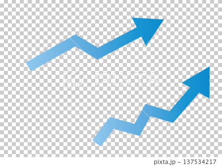 青グラデーション成長矢印アイコン ビジネスグラフ素材 137534217