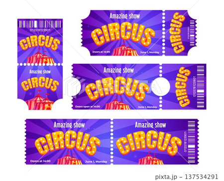 Vintage circus ticket borders with yellow letters Vintage circus ticket borders with yellow letters 137534291