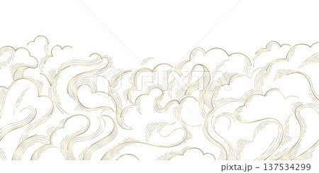 Elegant gold wave line pattern, white background, abstract Japanese curves and flowing shapes. Luxury vector design fluid lines, geometric deco elements, fancy ocean graphic. Elegant gold wave line pattern, white background, abstract Japanese curves and flowing shapes. Luxury vector design fluid lines, geometric deco elements, fancy ocean graphic. 137534299