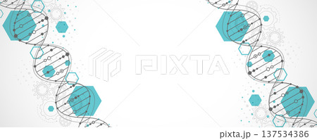 Molecular structure and genetic engineering, atom, neural network, neurons, DNA molecule. Scientific research concept for healthcare, medical, technology, chemistry, science template presentation 137534386