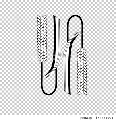 Wheat decorative alphabet N Natural line drawing design Wheat decorative alphabet N Natural line drawing design 137534594
