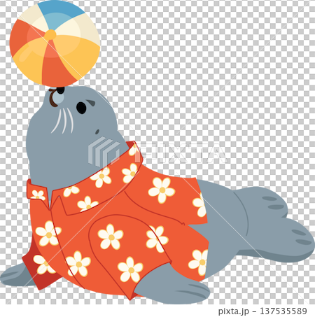 cute seal cartoon with beach ball tropical shirt playful marine animal summer vacation character illustration cute seal cartoon with beach ball tropical shirt playful marine animal summer vacation character illustration 137535589