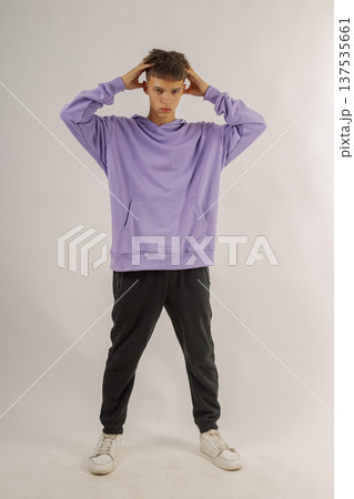 Handsome young guy in stylish clothes on white 137535661