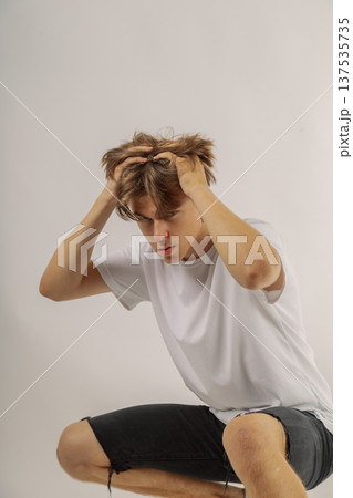 Handsome young guy in stylish clothes on white 137535735