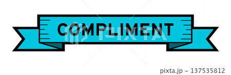 Ribbon label banner with word compliment in blue color on white background 137535812