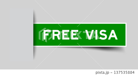 Green color square shape sticker label with word free visa inserted in gray background 137535884