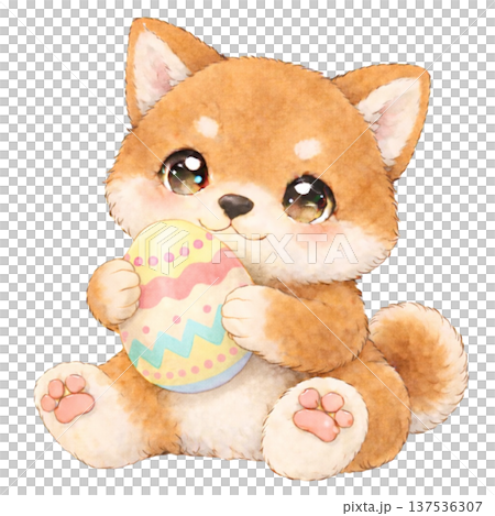 [Easter] Illustration of a Shiba Inu holding an egg 137536307