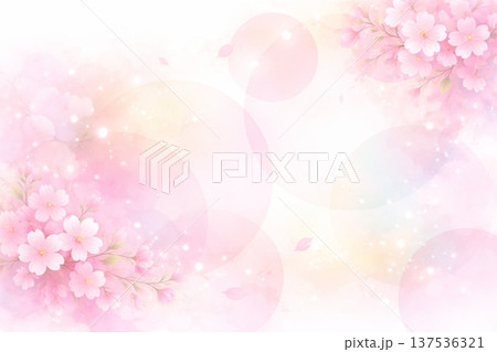 桜シリーズ：丸レイヤーと桜を組み合わせたモダン背景 137536321