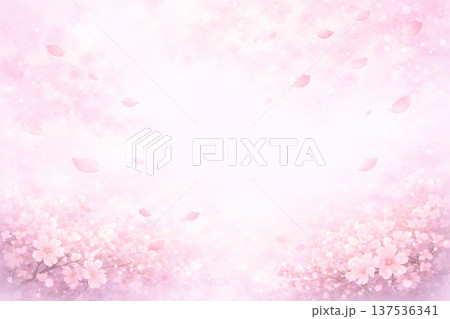 桜シリーズ：桜の花びらが舞うミニマル背景 137536341