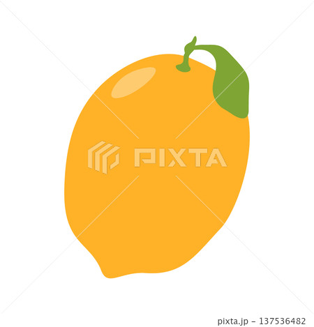 Lemon vector illustration. Fresh yellow citrus fruit with green leaf isolated on white background. Juicy organic ingredient for food design. Simple playful lemon art for trendy Italian style cards Lemon vector illustration. Fresh yellow citrus fruit with green leaf isolated on white background. Juicy organic ingredient for food design. Simple playful lemon art for trendy Italian style cards 137536482