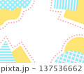 手描きの波・三角・四角・丸を四隅に置いたポップでかわいいフレーム　水色×黄色 137536662
