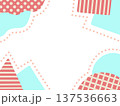 手描きの波・三角・四角・丸を四隅に置いたポップでかわいいフレーム　赤×水色 137536663
