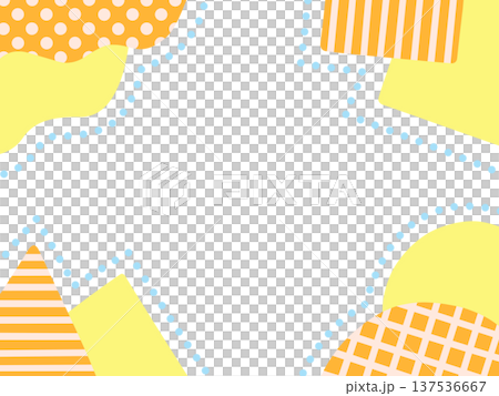 A cute and pop frame with hand-drawn waves, triangles, squares, and circles at the four corners. Orange and yellow. 137536667