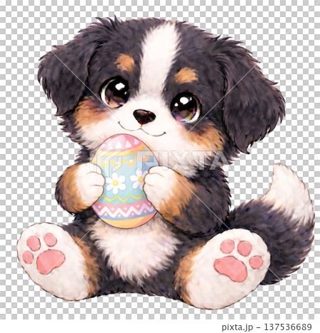 【イースター】卵を持ったバーニーズマウンテンドッグのイラスト 137536689