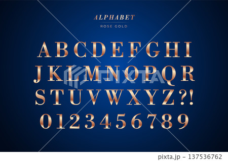 Elegant rose gold letters and numbers on deep blue background 137536762