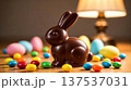 Chocolate Easter Bunny With Colorful Candy 137537031