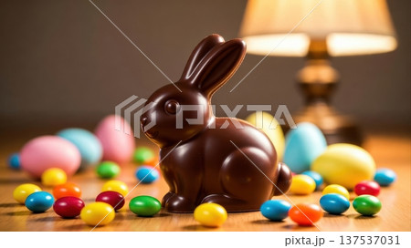 Chocolate Easter Bunny With Colorful Candy 137537031