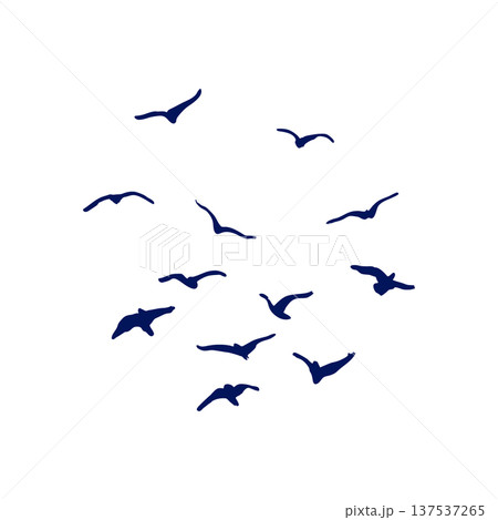 Flock of Flying Birds Silhouette Soaring in Sky Isolated Vector Design Element, Wildlife Migration, Freedom and Grace Hand Drawn Sign of Dove Illustration 137537265