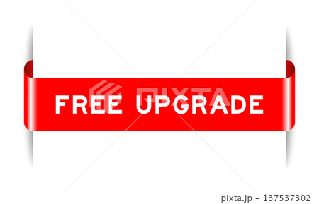 Red color inserted label banner with word free upgrade on white background 137537302