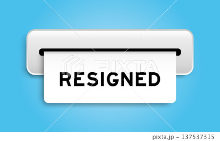 White coupon banner with word resigned from machine on blue color background White coupon banner with word resigned from machine on blue color background 137537315