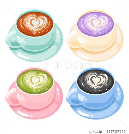 Cute variety latte art, coffee, matcha, charcoal, taro flavor 137537423