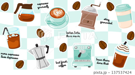 Cute cozy coffee elements seamless pattern 137537424