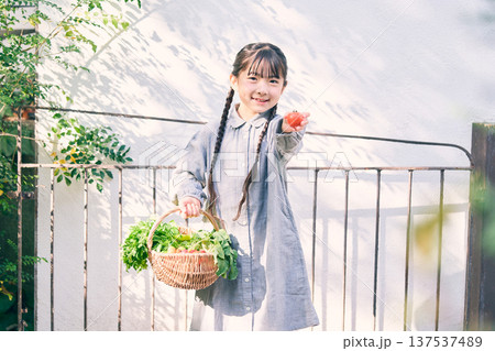 庭で野菜を持っている女の子 庭で野菜を持っている女の子 137537489