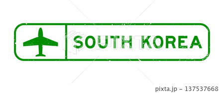 Grunge green south korea word with plane icon square rubber seal stamp on white background Grunge green south korea word with plane icon square rubber seal stamp on white background 137537668