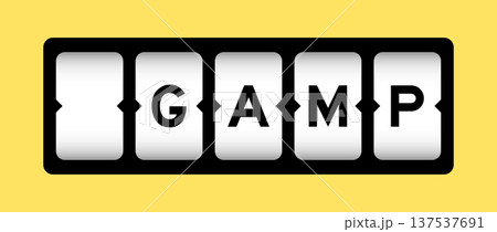 Black color in word GAMP (Abbreviation of Good Automated Manufacturing Practice) on slot banner with yellow color background Black color in word GAMP (Abbreviation of Good Automated Manufacturing Practice) on slot banner with yellow color background 137537691