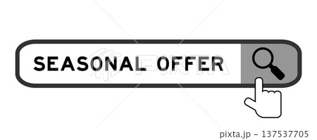 Search banner in word seasonal offer with hand over magnifier icon on white background 137537705