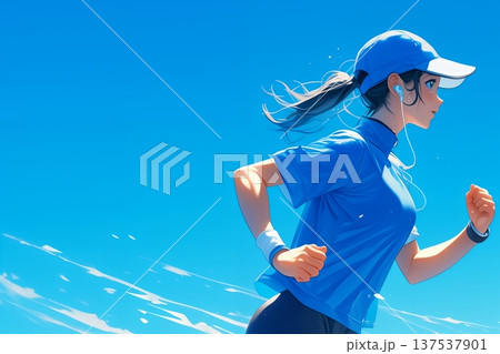 ランニングをする若い女性 137537901